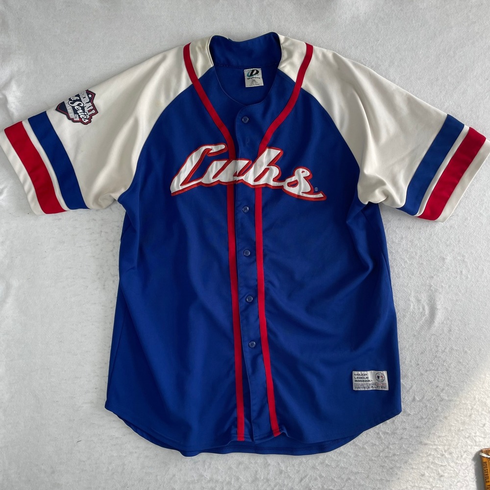 Dynasty Baseball Jersey Mens 2XL Blue Chicago Cubs World Series‎ Patch Button Up